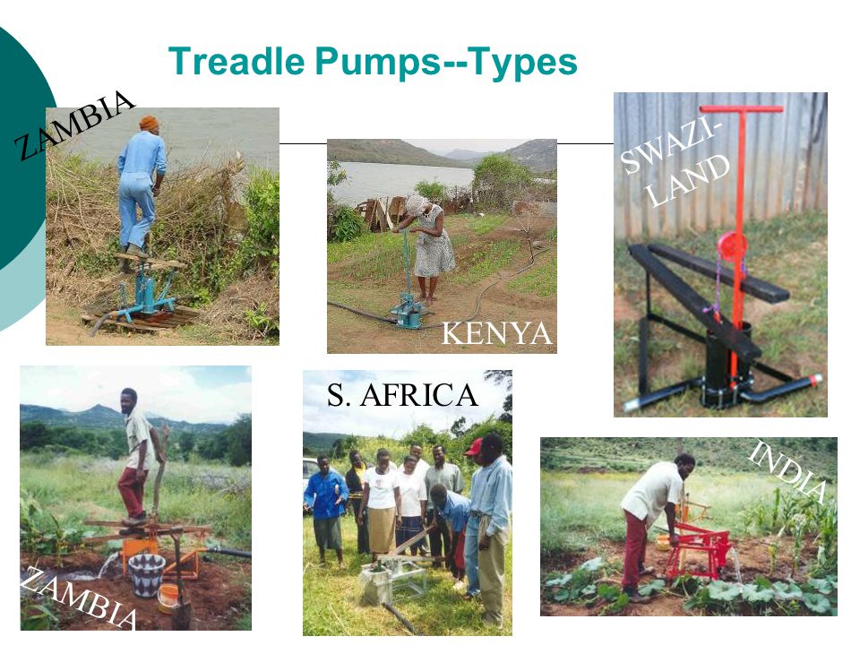 Treadle Pumps--Types ZAMBIA KENYA S. AFRICA SWAZI- LAND INDIA