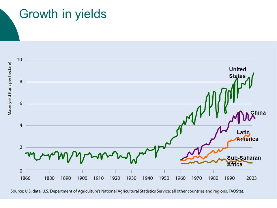 Growth in yields United States China Latin America Sub-Saharan Africa