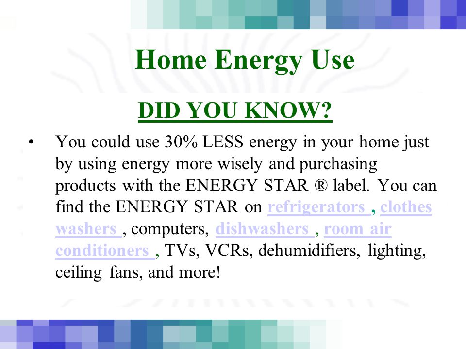 Home Energy Use DID YOU KNOW.