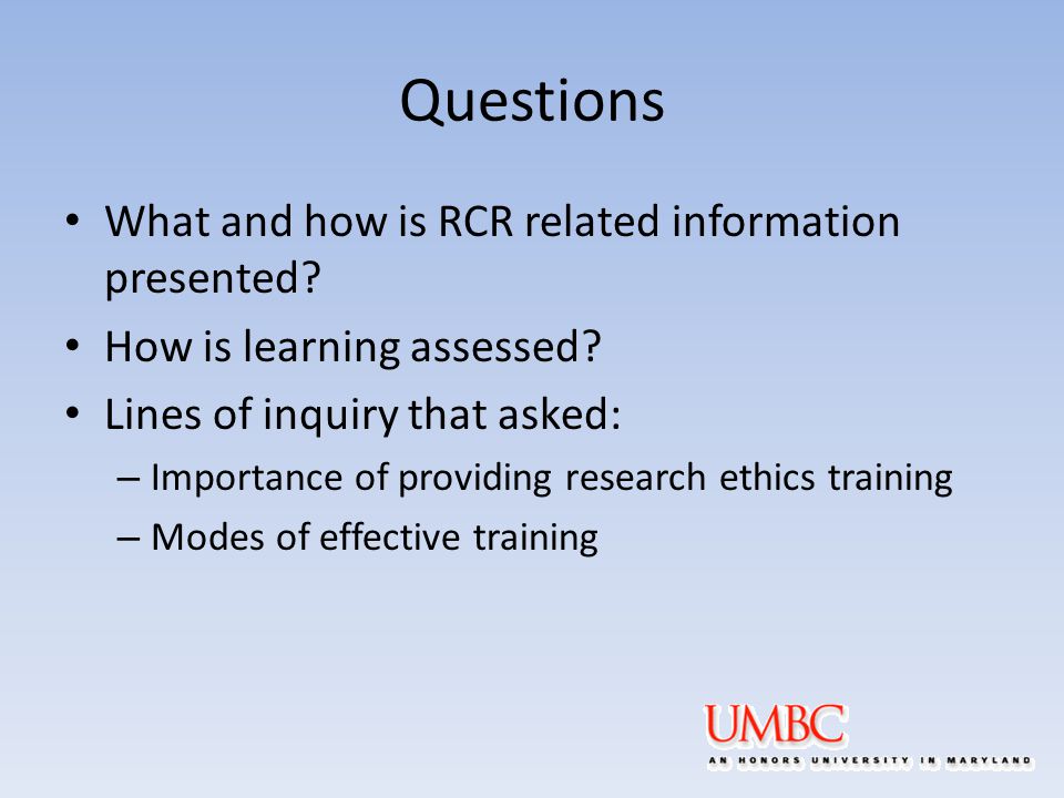 Questions What and how is RCR related information presented.