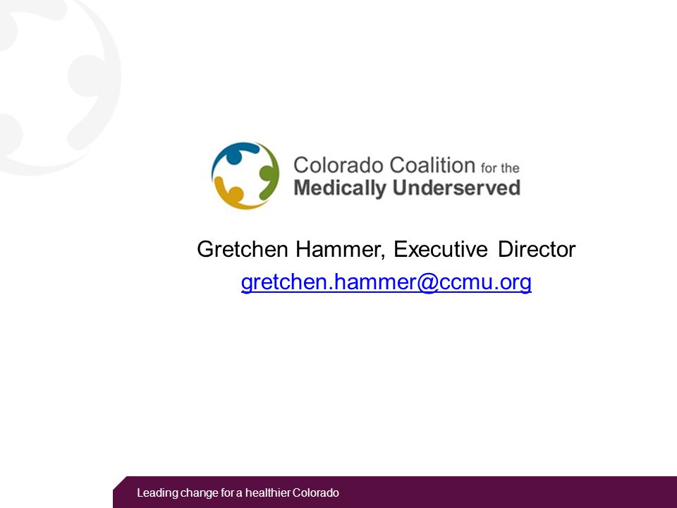 Leading change for a healthier Colorado Gretchen Hammer, Executive Director