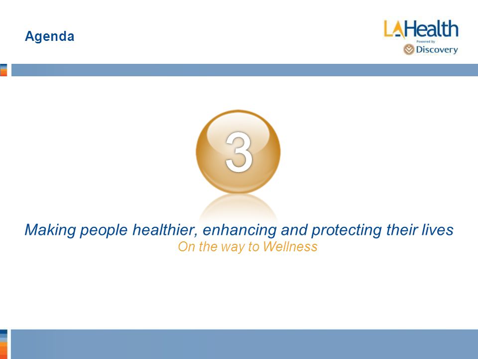 Agenda Making people healthier, enhancing and protecting their lives On the way to Wellness