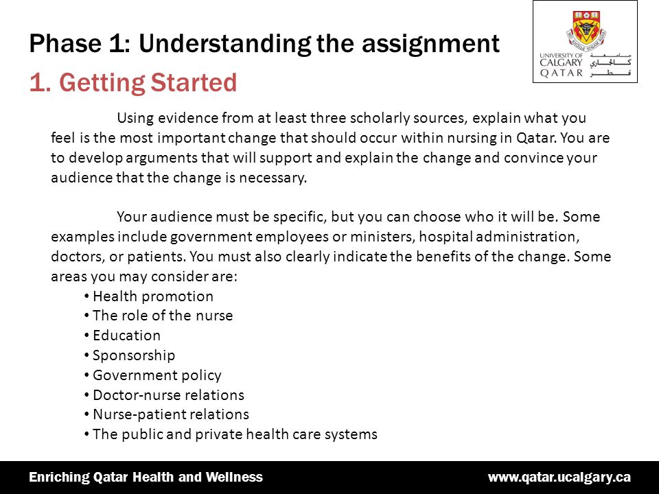 Qatar Health and Wellnesswww.qatar.ucalgary.caEnriching Qatar Health and Wellness Phase 1: Understanding the assignment 1.
