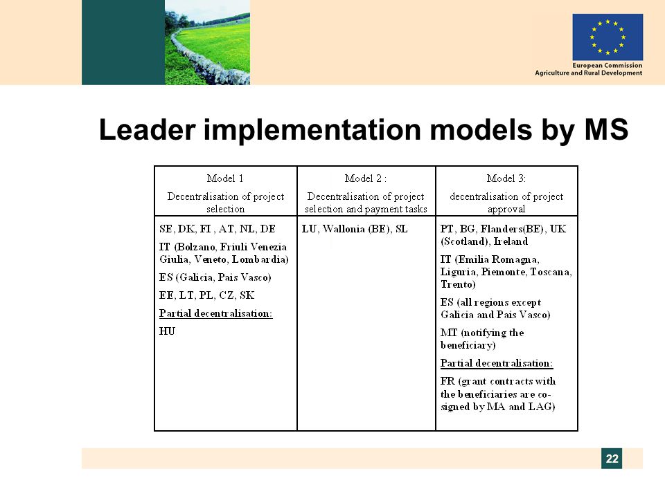 22 Leader implementation models by MS