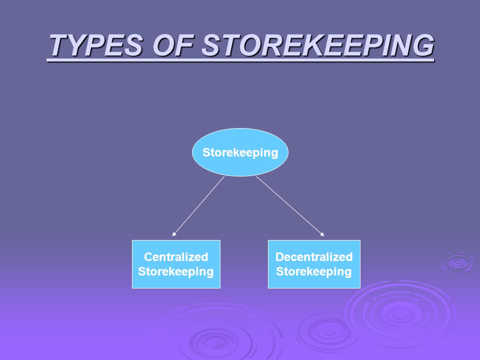 TYPES OF STOREKEEPING Storekeeping Centralized Storekeeping Decentralized Storekeeping