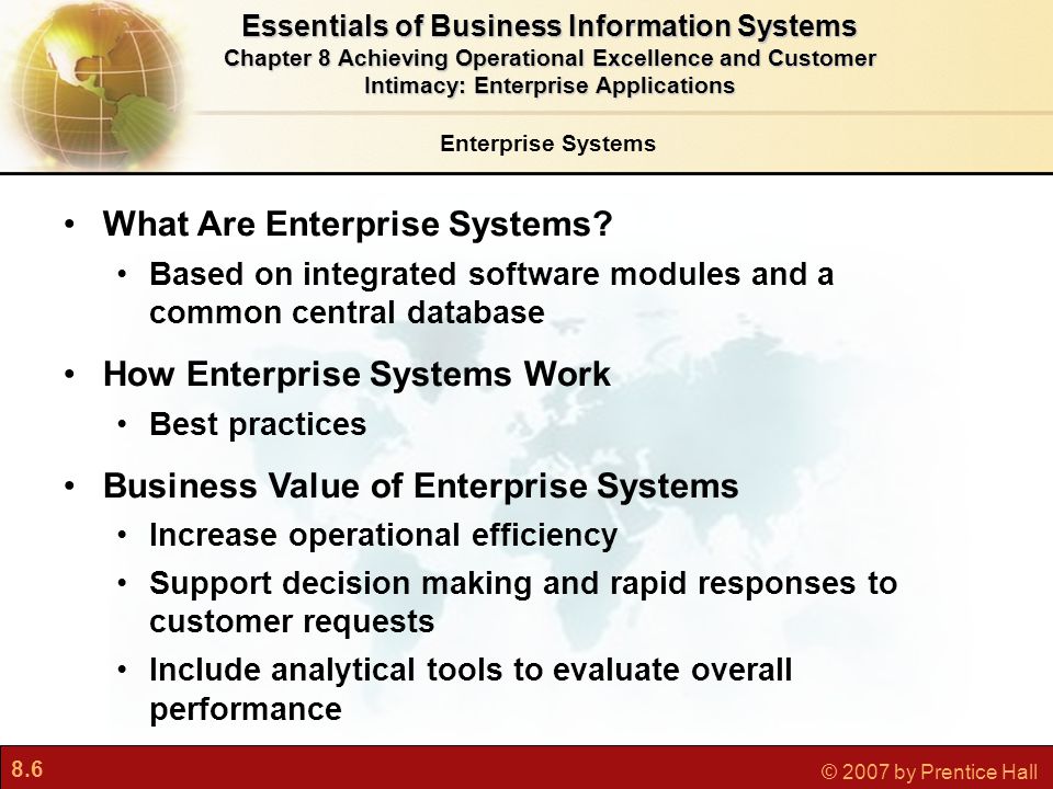 8.6 © 2007 by Prentice Hall Enterprise Systems What Are Enterprise Systems.