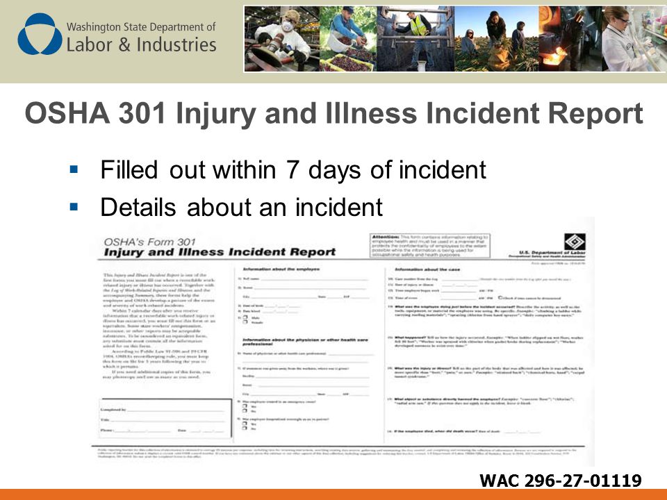 recordkeeping reporting wac occupational injury and illness forms osha form 301 injury and illness incident report