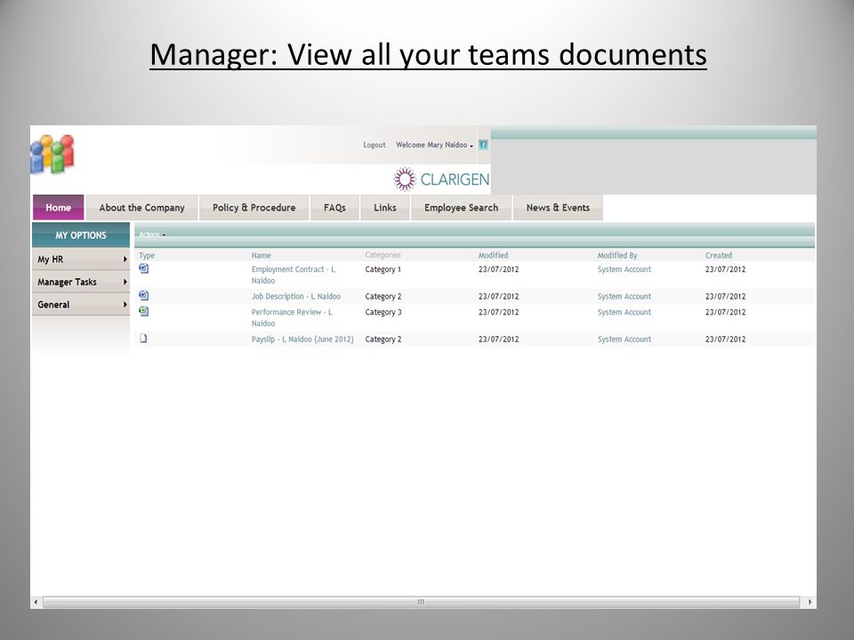 Manager: View all your teams documents