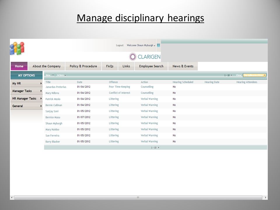 Manage disciplinary hearings