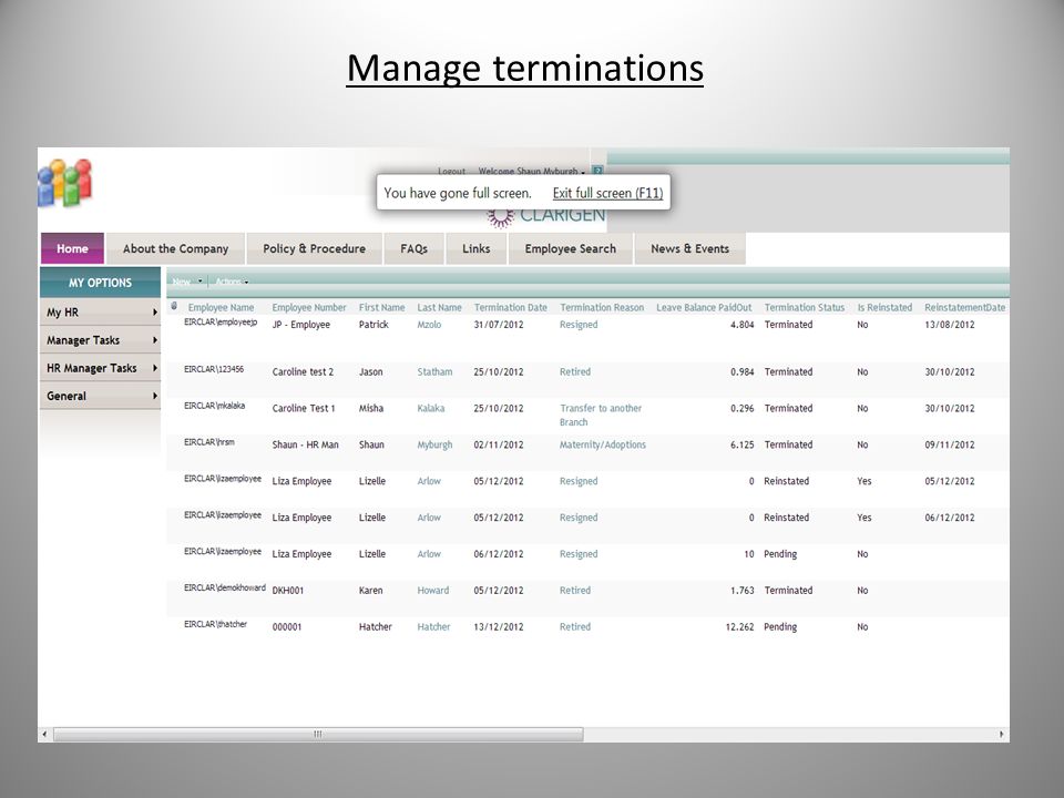 Manage terminations
