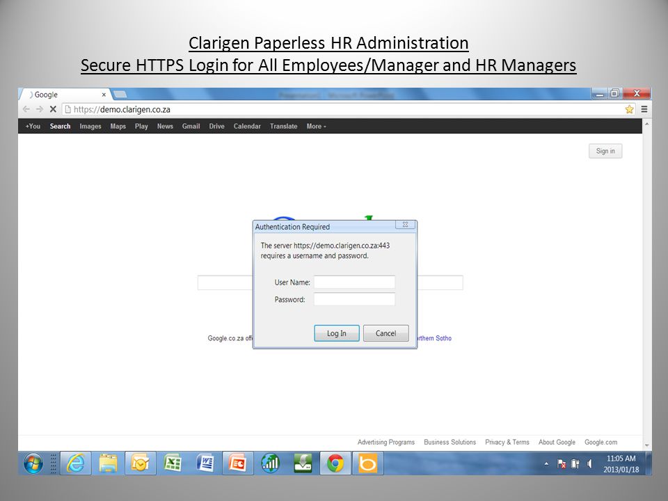 Clarigen Paperless HR Administration Secure HTTPS Login for All Employees/Manager and HR Managers