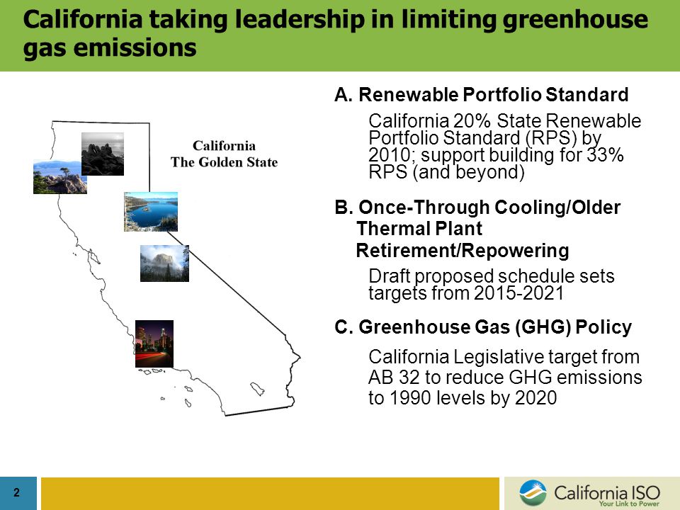 2 California taking leadership in limiting greenhouse gas emissions A.