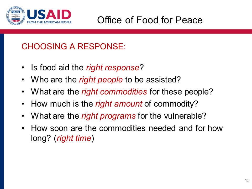 CHOOSING A RESPONSE: Is food aid the right response.