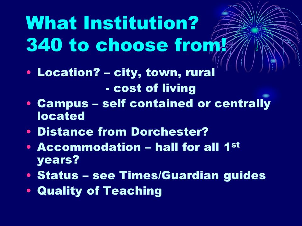 What Institution. 340 to choose from. Location.
