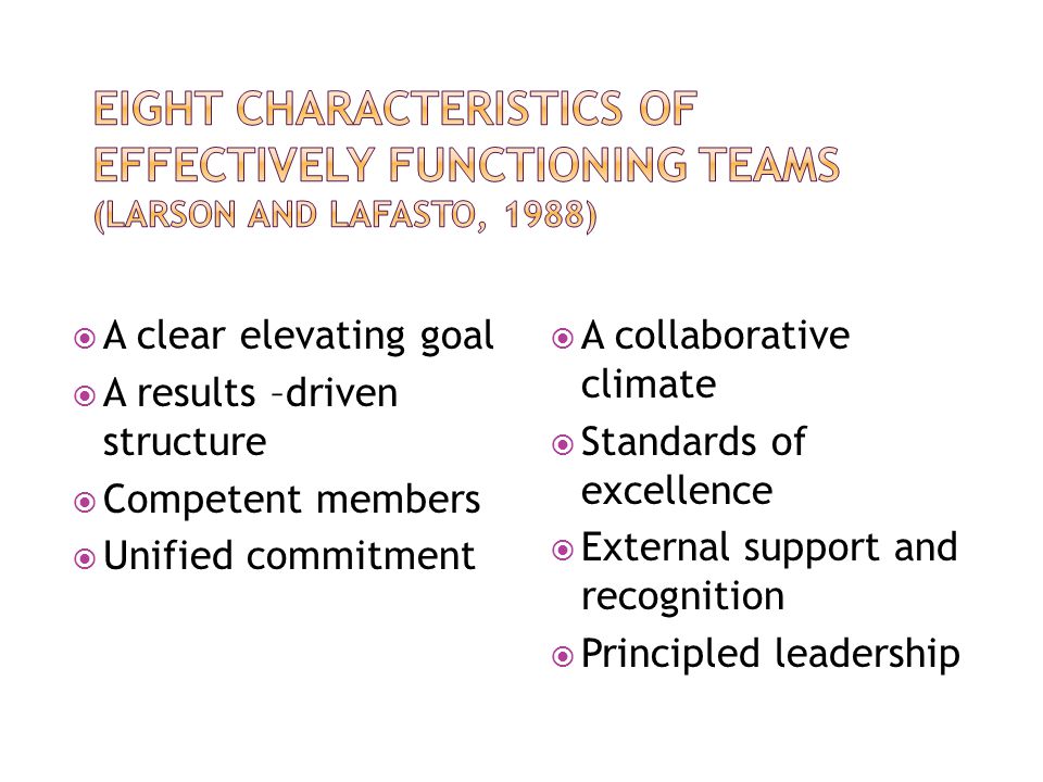 1 Establish Mission Mutual Goals and Commitment 6 Evaluation Results 5 Team controls Focus 4 Team Dynamics Maturity 3 Team Rules and Guidelines Values/Norms 2 Team Design And Leadership Structure