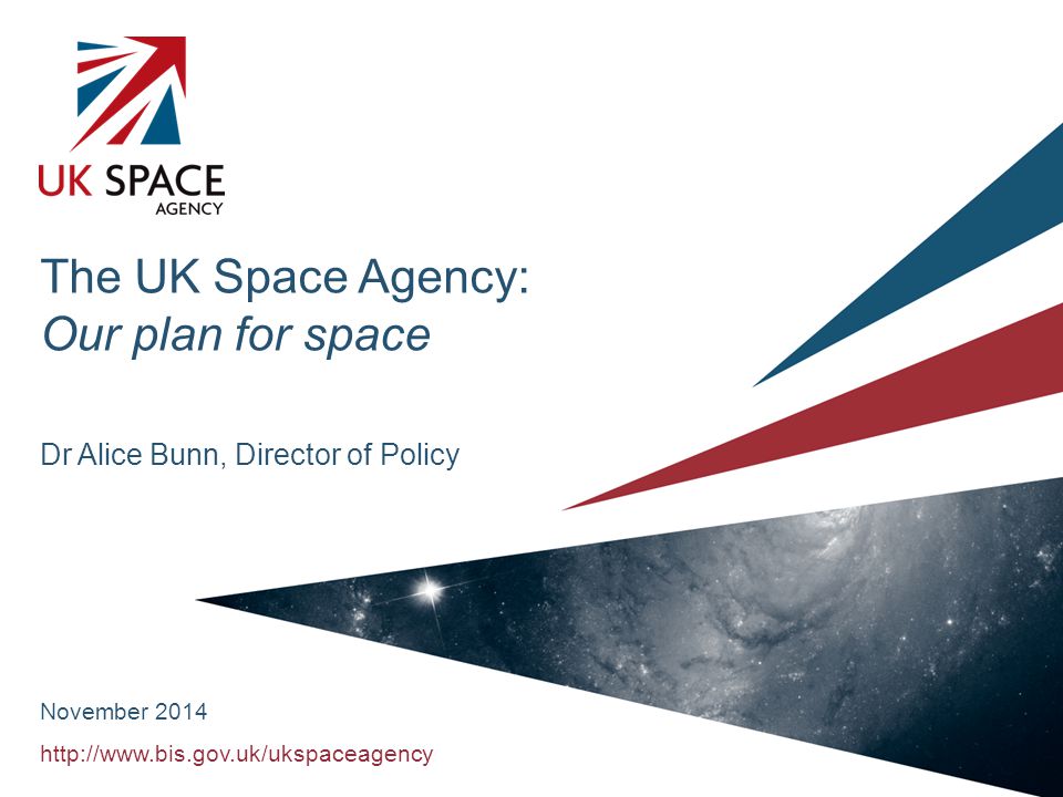 The UK Space Agency: Our plan for space Dr Alice Bunn, Director of Policy November 2014
