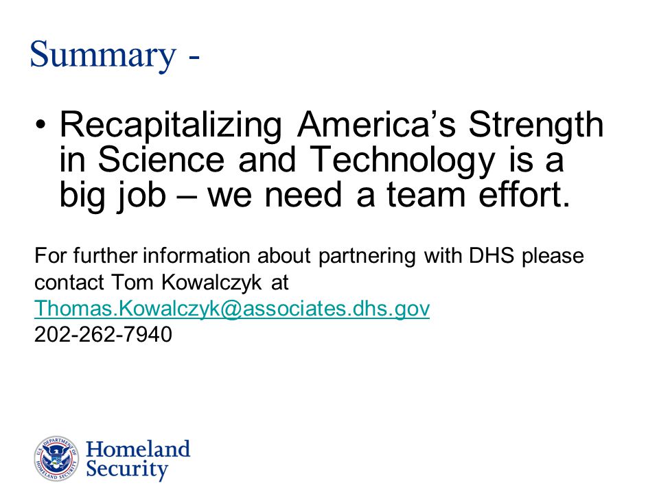 Recapitalizing America’s Strength in Science and Technology is a big job – we need a team effort.