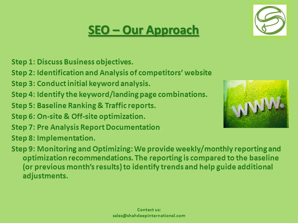 Contact us: SEO – Our Approach Step 1: Discuss Business objectives.