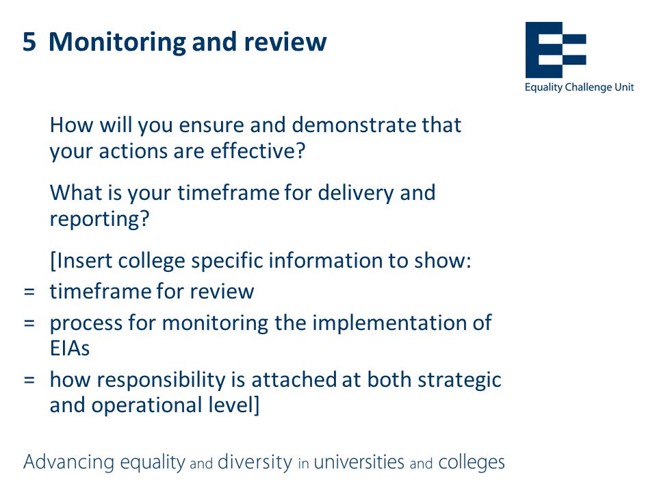 5Monitoring and review How will you ensure and demonstrate that your actions are effective.