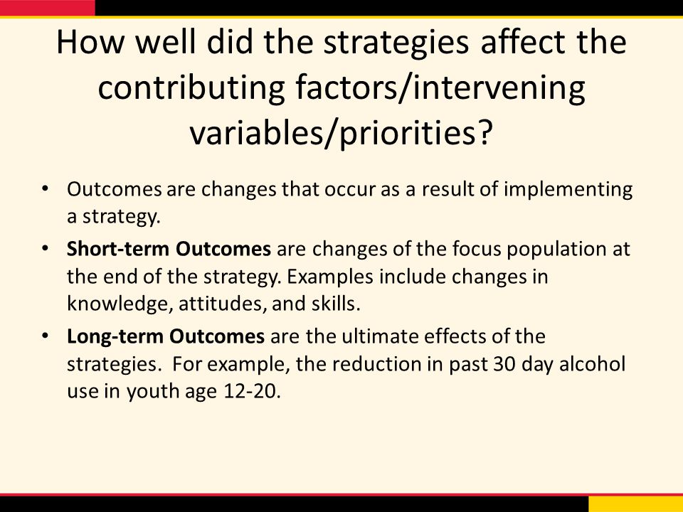 How well did the strategies affect the contributing factors/intervening variables/priorities.