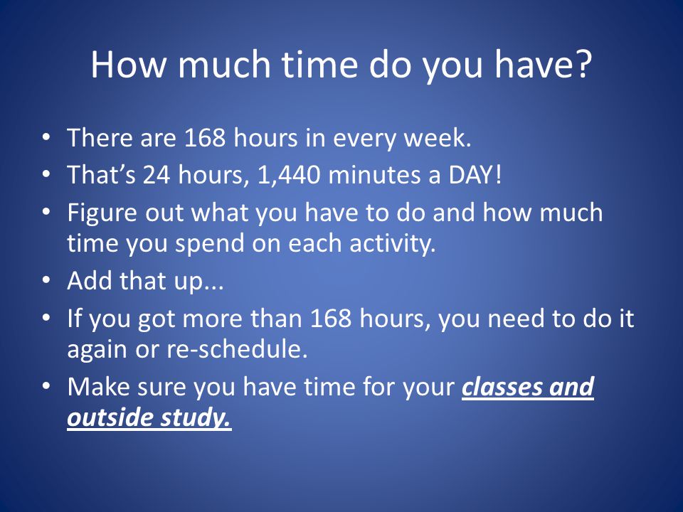 How much time do you have. There are 168 hours in every week.