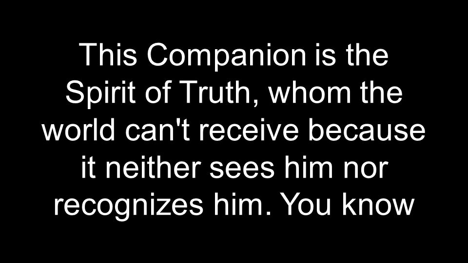 This Companion is the Spirit of Truth, whom the world can t receive because it neither sees him nor recognizes him.