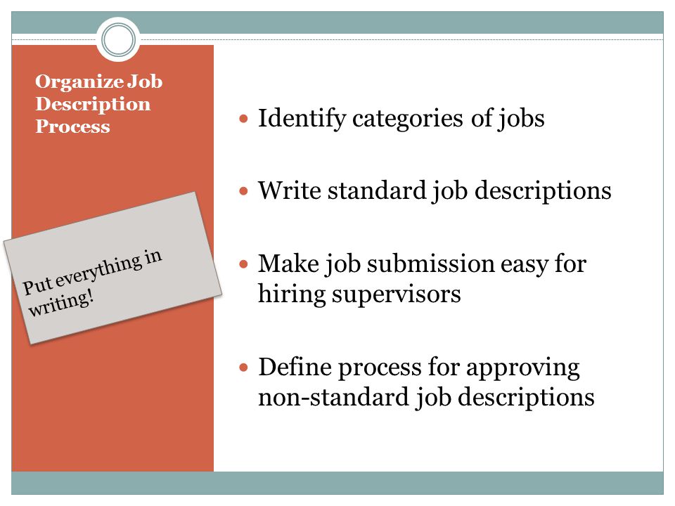 Organize Job Description Process Put everything in writing.