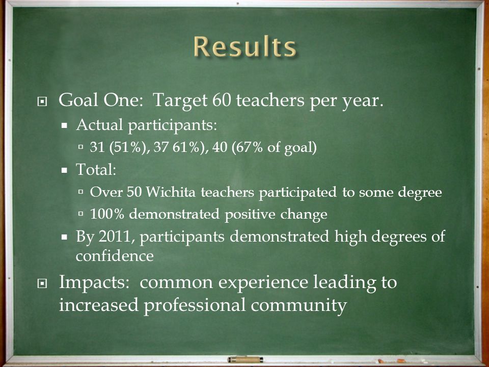  Goal One: Target 60 teachers per year.