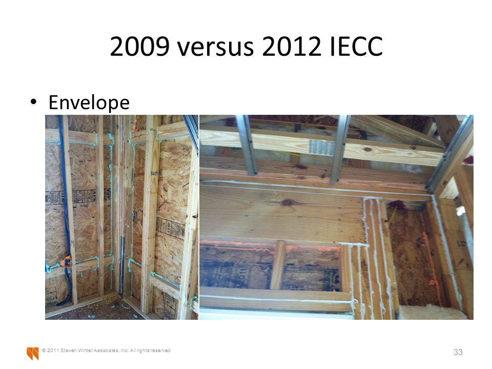 2009 versus 2012 IECC Envelope 33 © 2011 Steven Winter Associates, Inc. All rights reserved