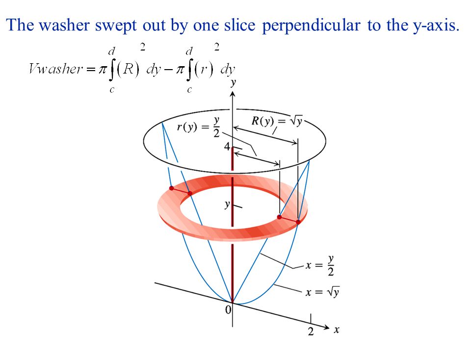 The washer swept out by one slice perpendicular to the y-axis.