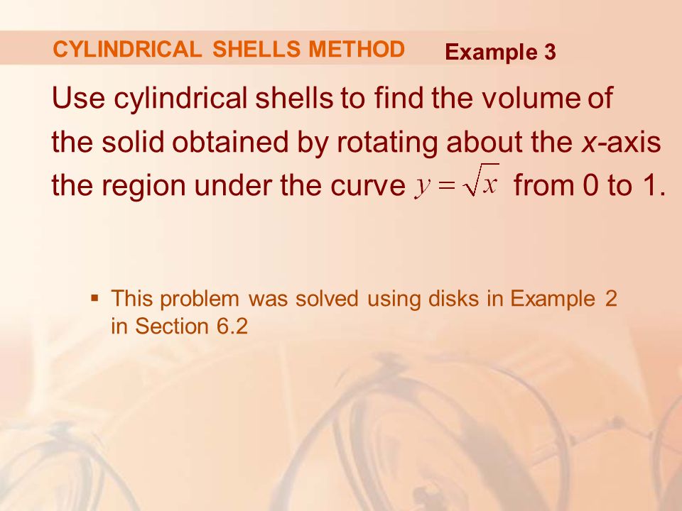 Use cylindrical shells to find the volume of the solid obtained by rotating about the x-axis the region under the curve from 0 to 1.