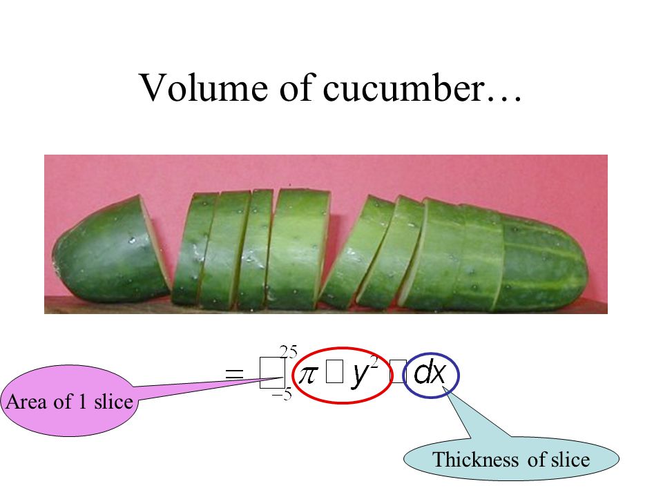 Volume of cucumber… Area of 1 slice Thickness of slice
