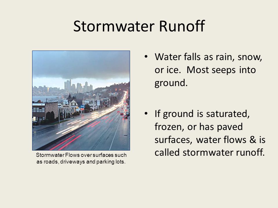 Stormwater Runoff Water falls as rain, snow, or ice.