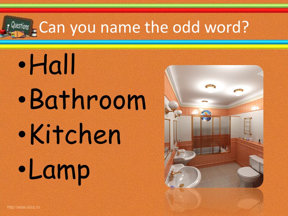 Can you name the odd word Hall Bathroom Kitchen Lamp