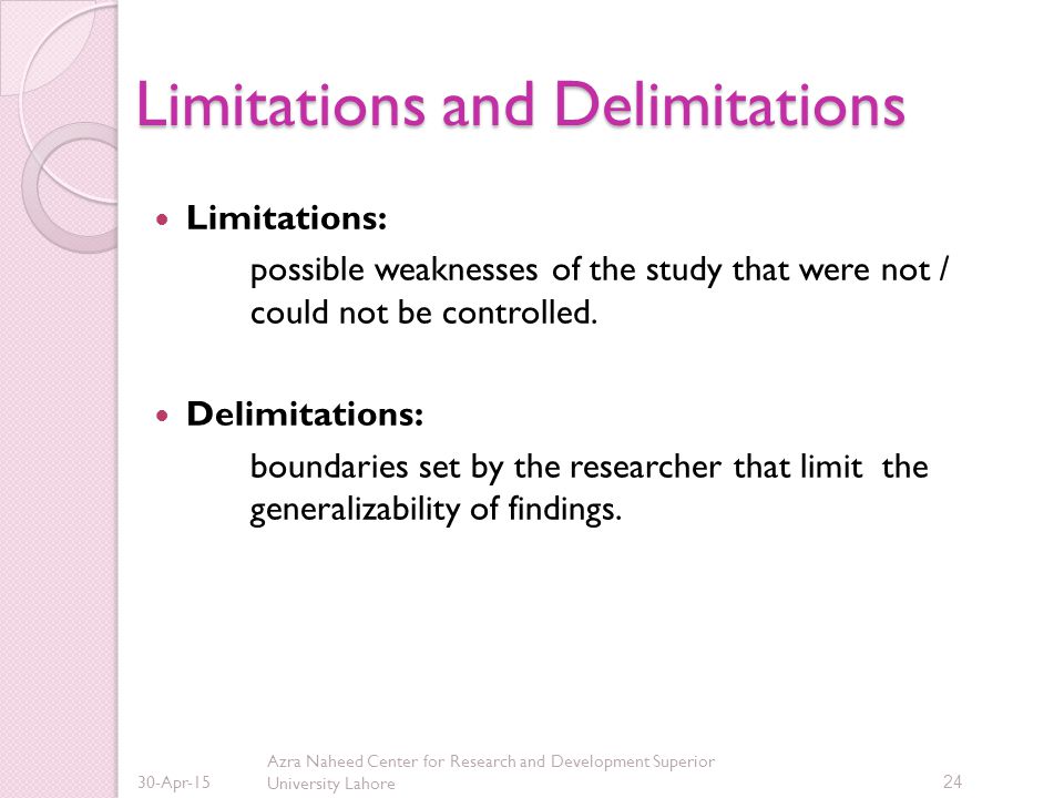 Thesis limitations and delimitations