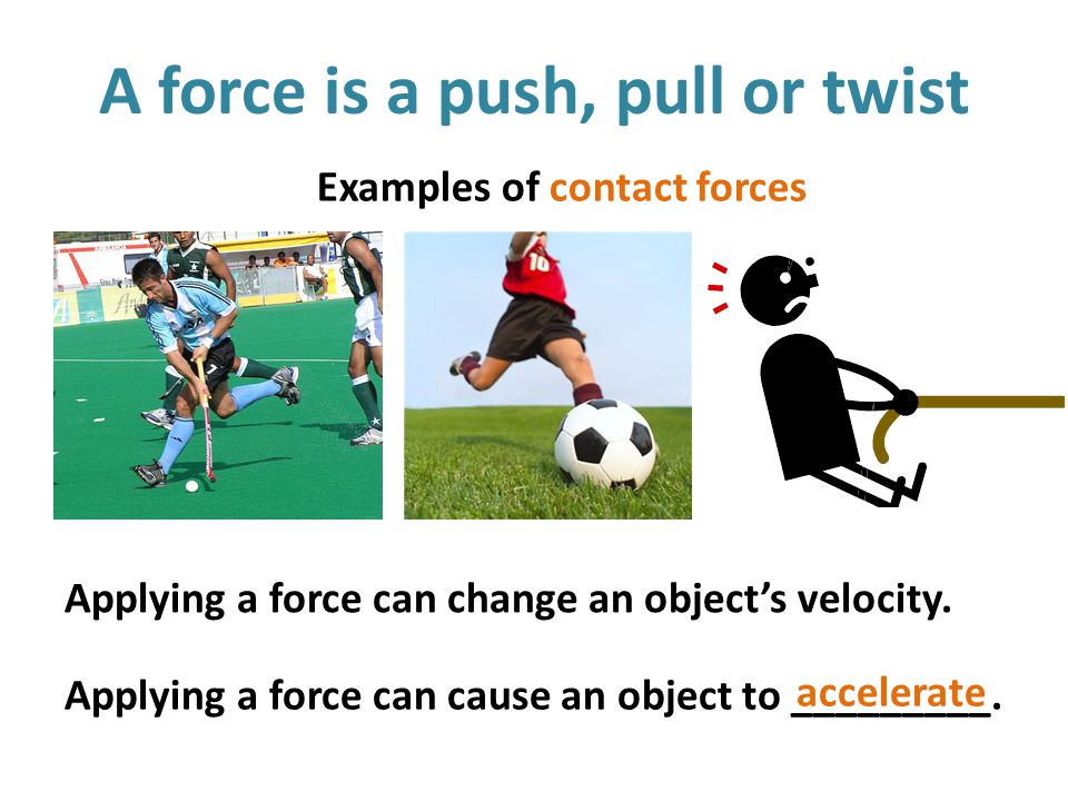 A force is a push, pull or twist Applying a force can change an object’s velocity.
