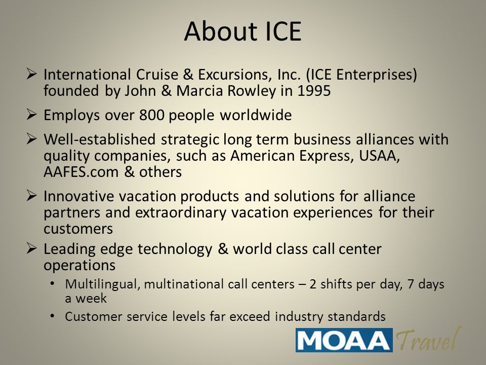 About ICE  International Cruise & Excursions, Inc.