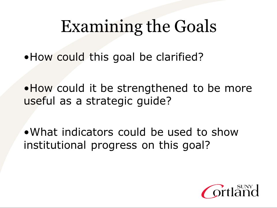 Examining the Goals How could this goal be clarified.