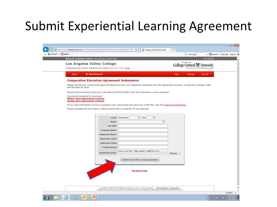 Submit Experiential Learning Agreement