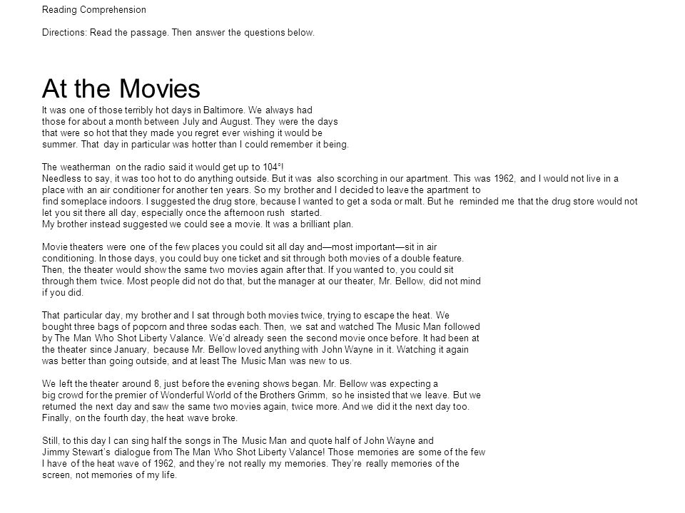 Worksheets Read The Passage reading activities directions read the story then comprehension passage answer questions below at the