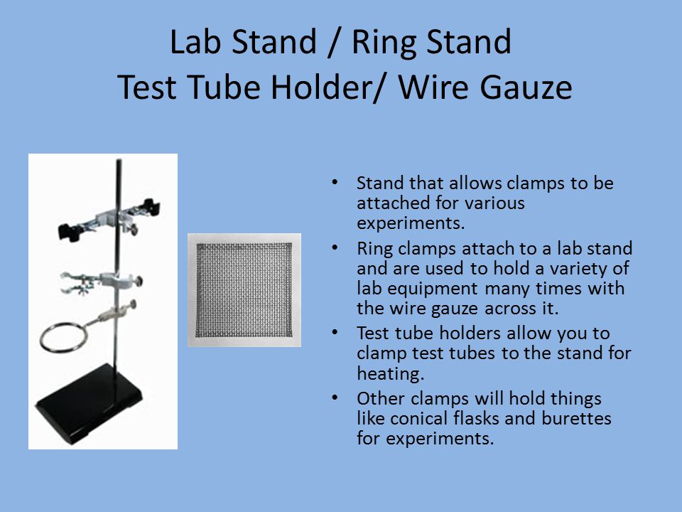 Lab Stand / Ring Stand Test Tube Holder/ Wire Gauze Stand that allows clamps to be attached for various experiments.