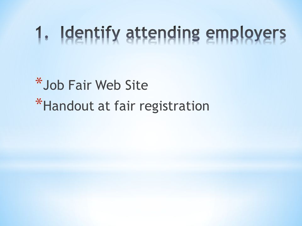* Job Fair Web Site * Handout at fair registration