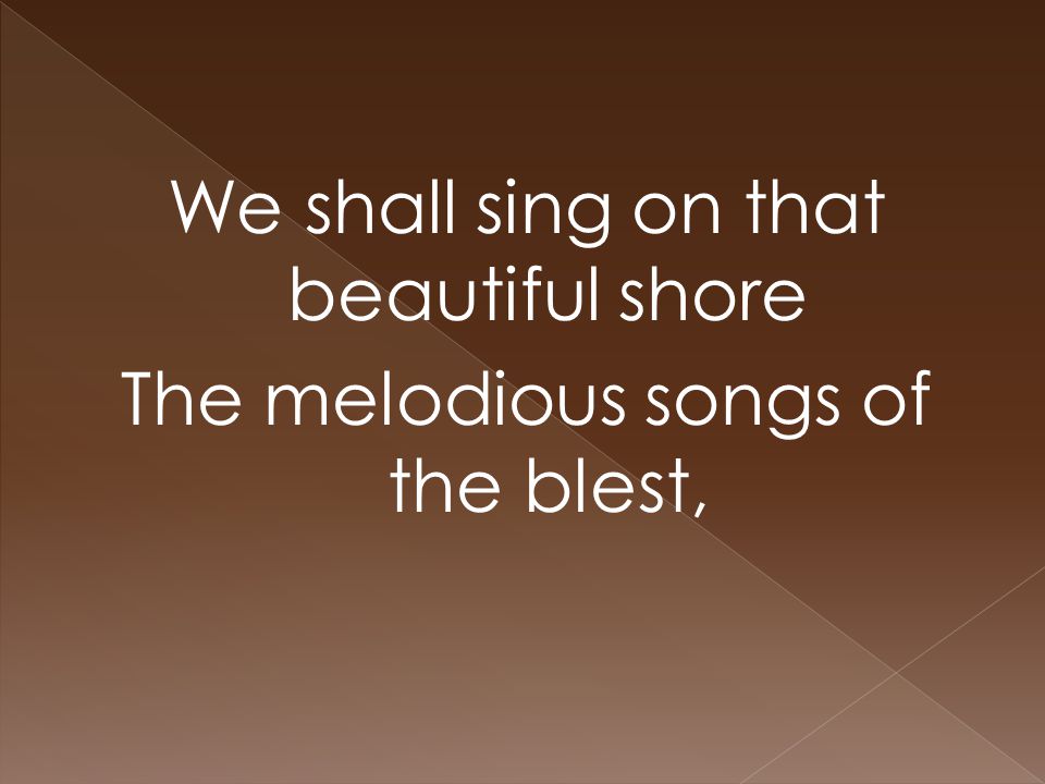 We shall sing on that beautiful shore The melodious songs of the blest,