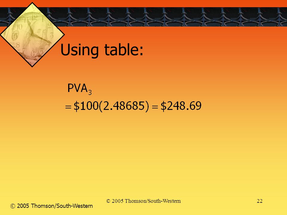 © 2005 Thomson/South-Western22 © 2005 Thomson/South-Western Using table: