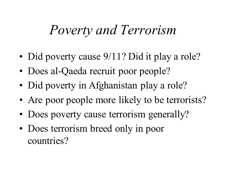 Poverty and Terrorism Did poverty cause 9/11. Did it play a role.