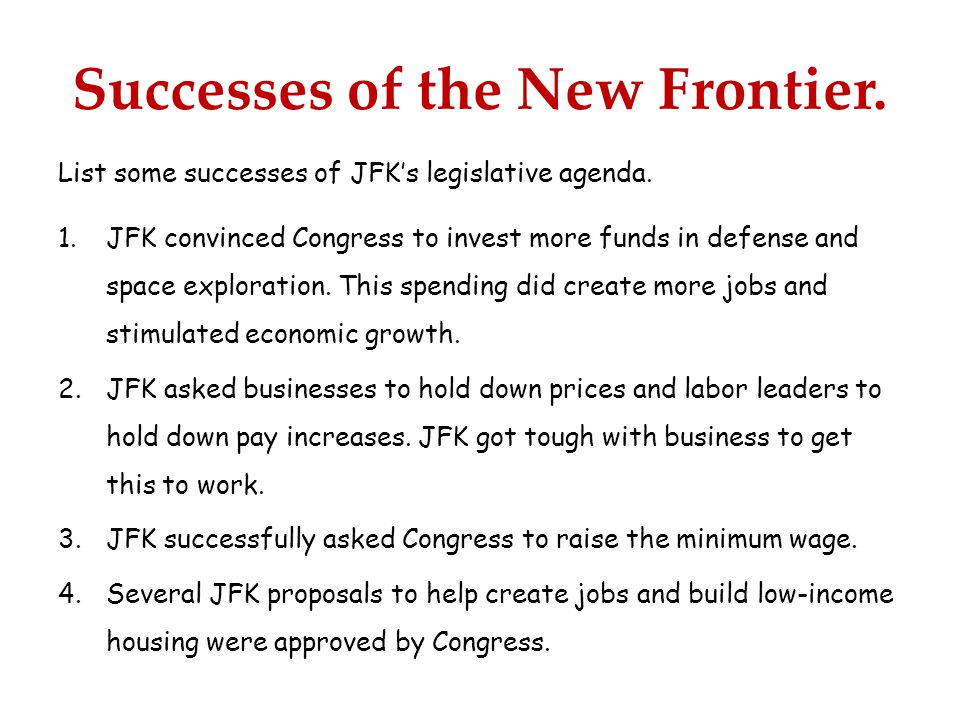 list three thing jfk wanted to accomplish with his new frontier 1 list of minimum wage jobs