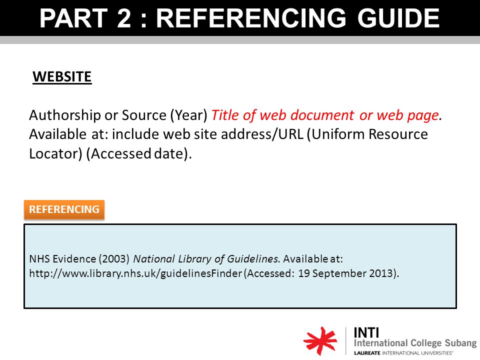 referencing a website