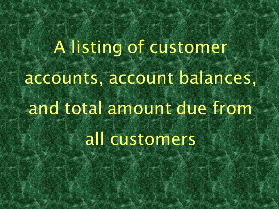 A listing of customer accounts, account balances, and total amount due from all customers