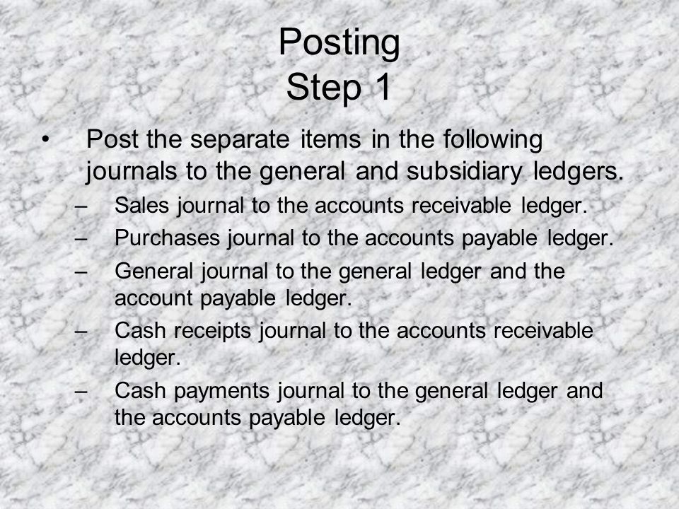 Posting Step 1 Post the separate items in the following journals to the general and subsidiary ledgers.
