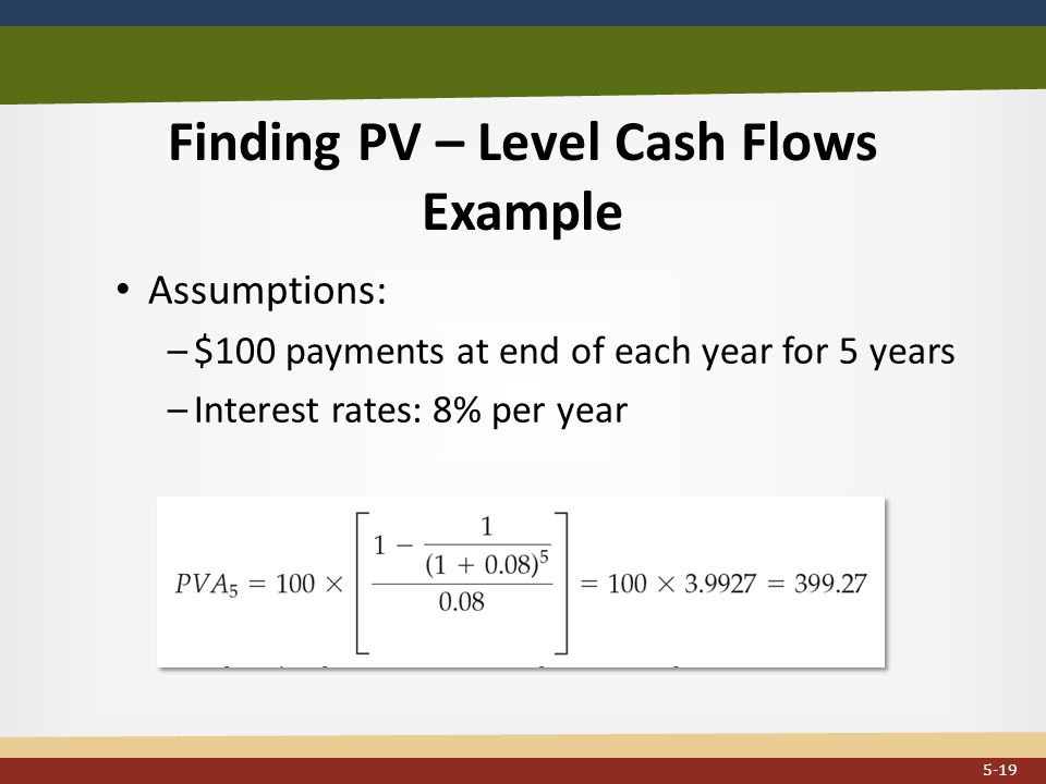 Finding PV – Level Cash Flows Example...